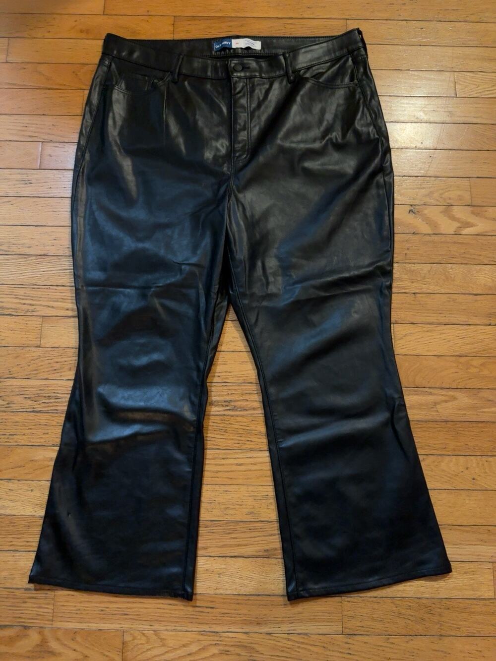 Old Navy Faux Leather Pants Womens 20 Black Higher High Rise Flare Vegan